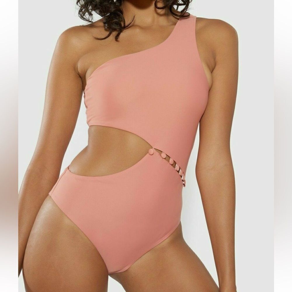Red Carter Peri Asymmetric Maillot One-Piece Swimsuit sz M in bauxite